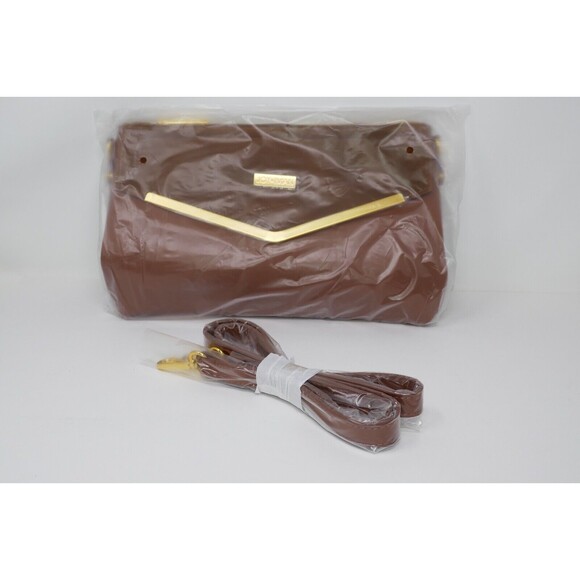 JOY & IMAN Couture Brown Leather Satchel & Clutch with Velvet Detail - Picture 7 of 10